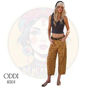 8304 ODDI Caramel Brown Cowboy Western Cropped Cotton Pants